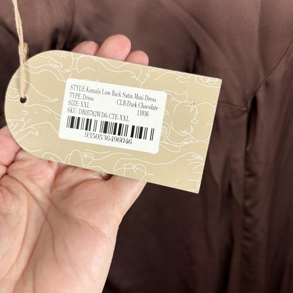 NEW Meshki Kamala Low Back Satin Maxi Dress Dark Chocolate Brown XXL Elegant - Picture 8 of 10